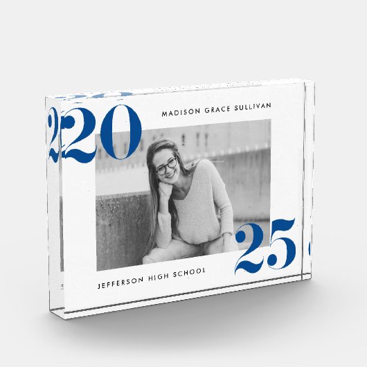 Moderne Bold Klasse van 2025 Blauw Afstuderen Fotoblokken (Links)