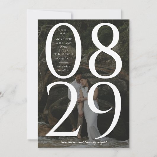 Moderne Bold Large Date Photo Background Save The Date (Voorkant)