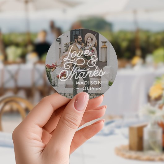 Moderne Bold Liefde en Bedankt Fotobruiloft Ronde Sticker