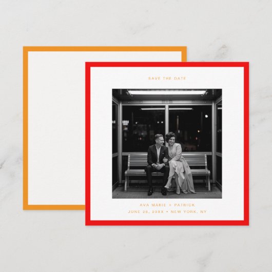 Moderne Bold Rood Lijst Typografie Huwelijk Save D Kaart (Voorkant / Achterkant)