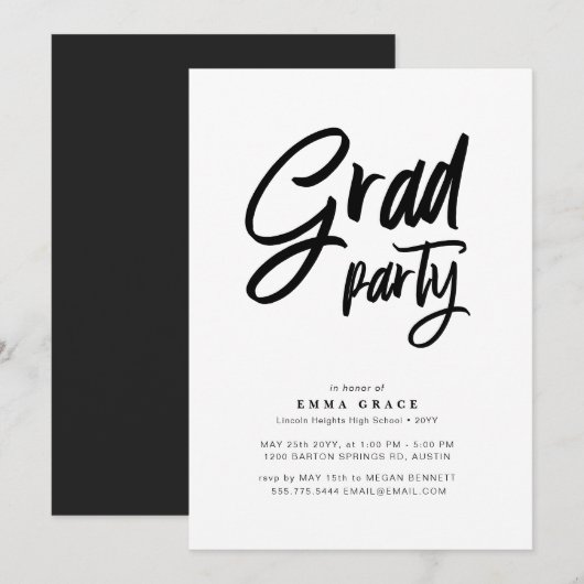 Moderne Bold Script Afstudeerfeest Kaart (Voorkant / Achterkant)
