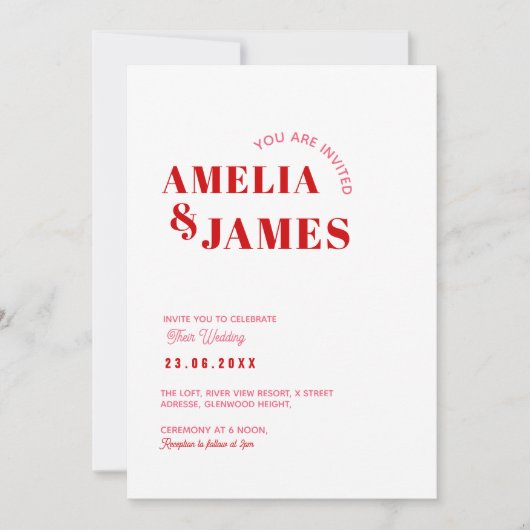 moderne Bold Wavy funky Viva Magenta Bruiloft Kaart (Voorkant)