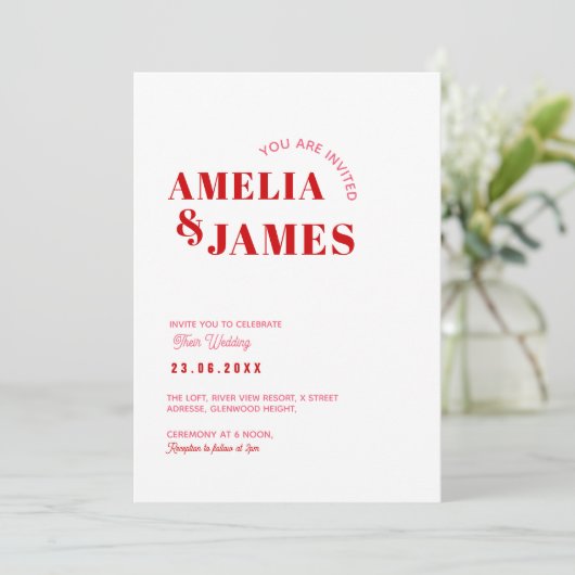 moderne Bold Wavy funky Viva Magenta Bruiloft Kaart (Staand voorkant)