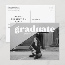 Moderne Bold White Overlay Photo Graduparty Briefkaart