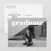 Moderne Bold White Overlay Photo Graduparty Briefkaart (Voorkant / Achterkant)