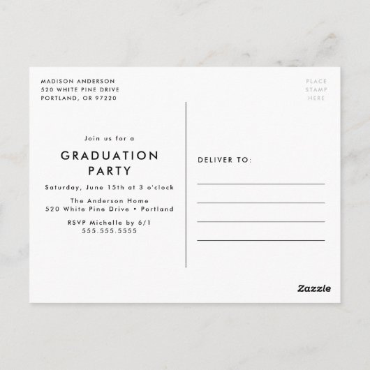 Moderne Bold White Overlay Photo Graduparty Briefkaart (Achterkant)