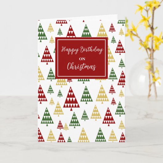 Moderne bomen Happy Birthday met Kerstmis Kaart (Gele Bloem)
