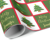 Moderne bomen Merry-kerstmonogram Cadeaupapier (Rol Hoek)