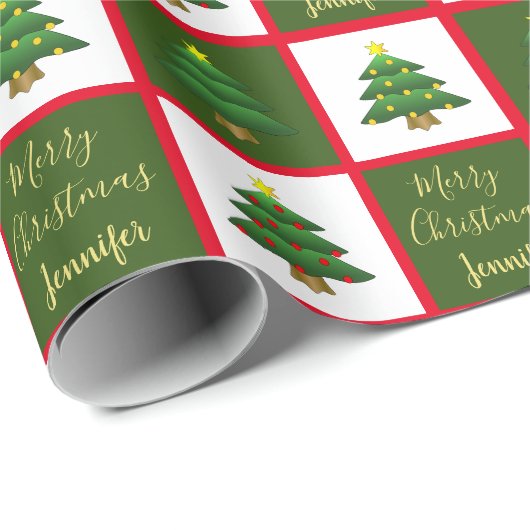 Moderne bomen Merry-kerstmonogram Cadeaupapier (Rol Hoek)