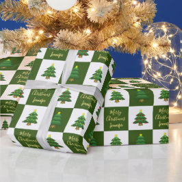 Moderne bomen Merry-kerstmonogram Cadeaupapier
