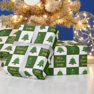 Moderne bomen Merry-kerstmonogram Cadeaupapier