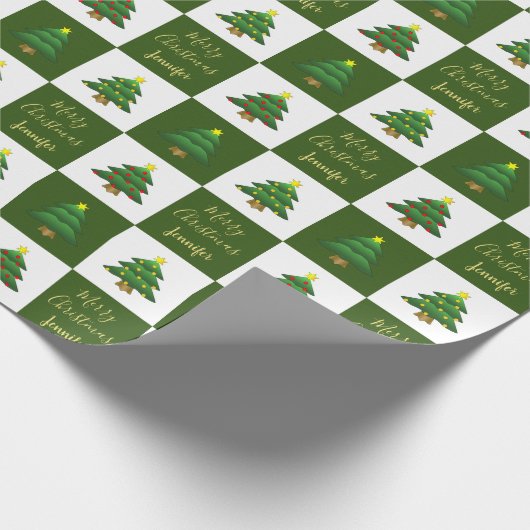 Moderne bomen Merry-kerstmonogram Cadeaupapier (Hoek)