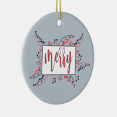 Moderne boodschap van Merry: rode blauwe bessen ke Keramisch Ornament (Rechts)