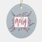 Moderne boodschap van Merry: rode blauwe bessen ke Keramisch Ornament (Links)