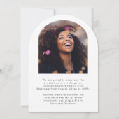 Moderne boog 2-foto afstudeerfeest kaart (Achterkant)