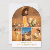 Moderne boog 5 foto collage gouden script afstuder kaart (Voorkant)
