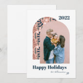 Moderne boog aangepaste foto Roze gebladerte 2022 Feestdagenkaart (Voorkant / Achterkant)