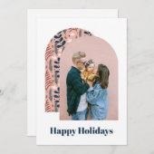 Moderne boog aangepaste foto Roze gebladerte Feestdagenkaart (Voorkant / Achterkant)