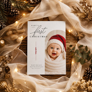 Moderne boog baby eerste kerst vakantie foto feestdagenkaart