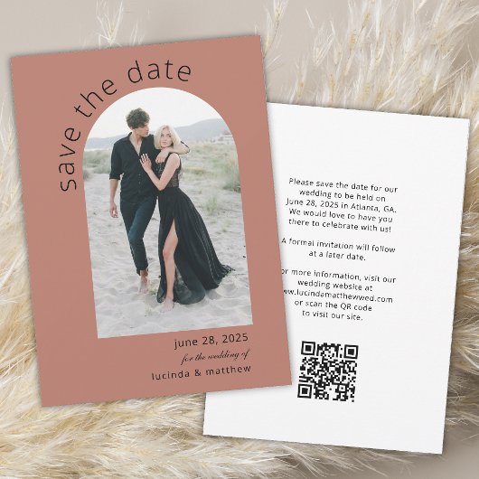Moderne boog Bewaar de datum met foto en QR-code Save The Date