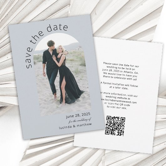Moderne boog Bewaar de datum met foto en QR-code Save The Date