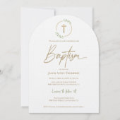 Moderne boog blad krans Verguld Gouden Kruis Doop Kaart (Voorkant)