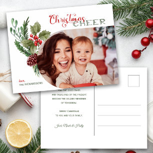 Moderne Boog Bloem Kerst Sfeer Script Foto Briefkaart