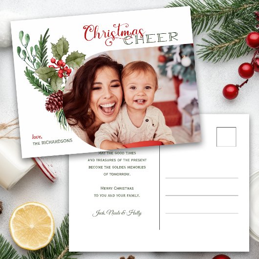 Moderne Boog Bloem Kerst Sfeer Script Foto Briefkaart