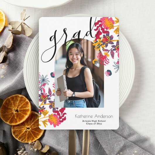 Moderne Boog Bloemen Foto Afstudeerfeest Kaart