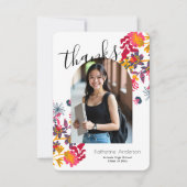 Moderne Boog Bloemen Foto Afstuderen Party Wit Bedankkaart (Voorkant)