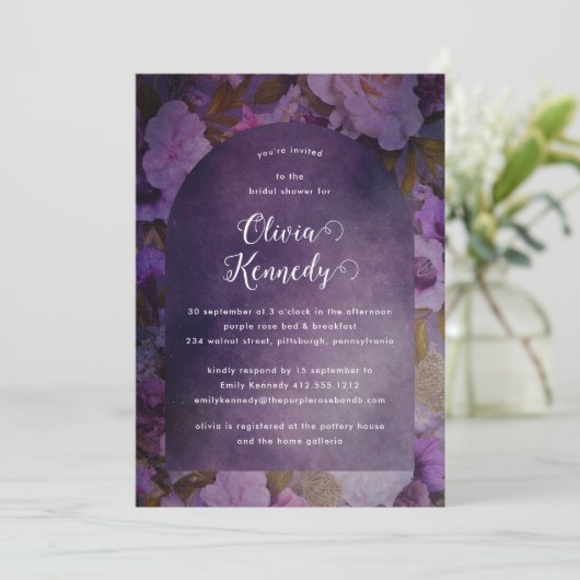 Moderne boog bloemenbruids douche uitnodiging (Staand voorkant)