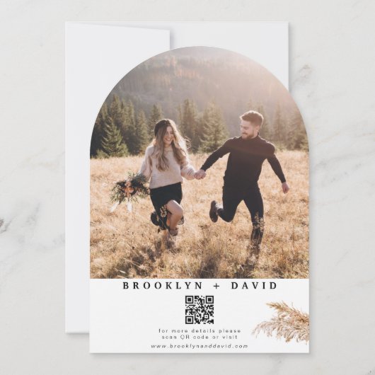 Moderne Boog Boho Pampas Grass Wedding Kaart (Achterkant)