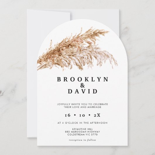 Moderne Boog Boho Pampas Grass Wedding Kaart (Voorkant)
