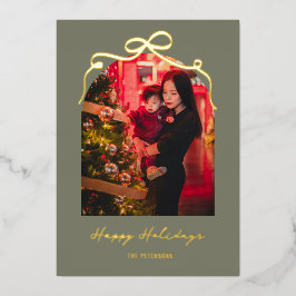 Moderne Boog Boog Elegant Kerst Foto Goud Folie Feestdagenkaart