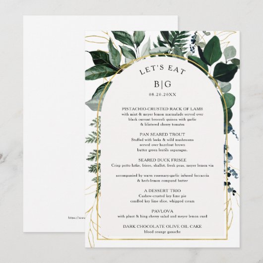 Moderne Boog Botanische Begroeiing Bruiloft Menu (Voorkant / Achterkant)