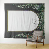 Moderne boog botanische bruiloft foto achtergrond wandkleed (In Situ (horizontaal))