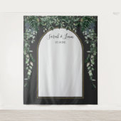 Moderne boog botanische bruiloft foto achtergrond wandkleed (Voorkant)