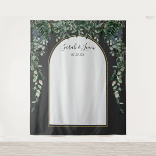 Moderne boog botanische bruiloft foto achtergrond wandkleed