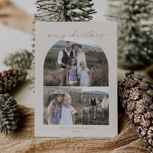 Moderne boog | Cream Fotocollage Kerstmis Feestdagenkaart