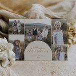 Moderne boog | Cream Multi Foto Vrolijk Kerstfeest Feestdagenkaart<br><div class="desc">Deze moderne boog crème multi foto Merry Christmas vakantie kaart is de perfecte eenvoudige vakantie groet. Het bohemian cream and gold design heeft een unieke typografie met een minimalistische  stijl. Personaliseer de voorkant van de kaart met 5 foto's,  uw familienaam en het jaar.</div>