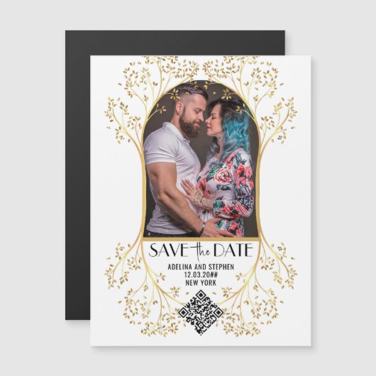 Moderne boog eenvoudig script QR CODE bruiloft Magnetische Uitnodiging (Voorkant / Achterkant)