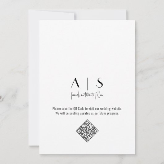 Moderne boog eenvoudig script QR CODE bruiloft Save The Date (Achterkant)