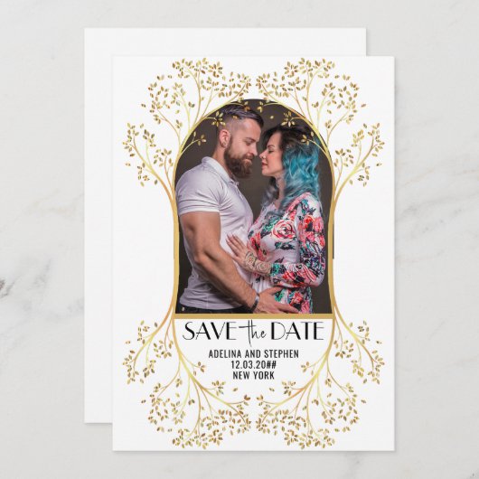 Moderne boog eenvoudig script QR CODE bruiloft Save The Date (Voorkant / Achterkant)