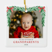 Moderne boog Eerste kerst als grootouders Foto Keramisch Ornament (Voorkant)