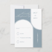 Moderne boog Elegante kalligrafie Stoffig Blauw Br RSVP Kaartje (Voorkant)