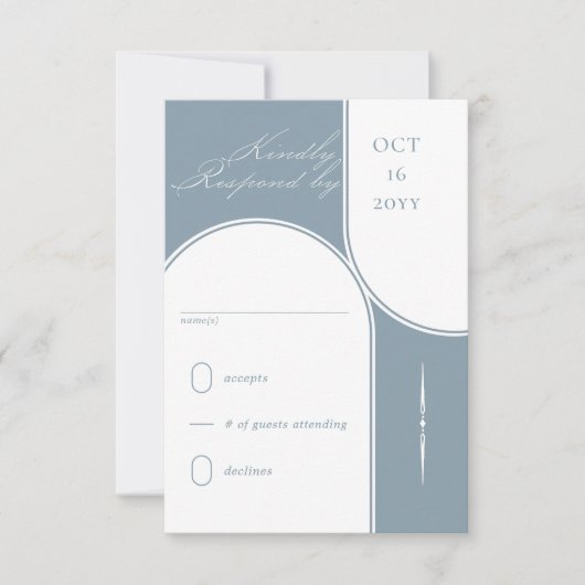 Moderne boog Elegante kalligrafie Stoffig Blauw Br RSVP Kaartje (Voorkant)