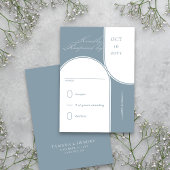 Moderne boog Elegante kalligrafie Stoffig Blauw Br RSVP Kaartje