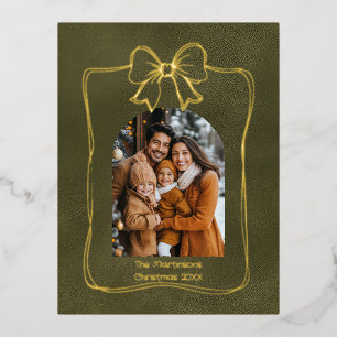 Moderne boog familie foto en strik Kerstmis Folie Feestdagen Briefkaart