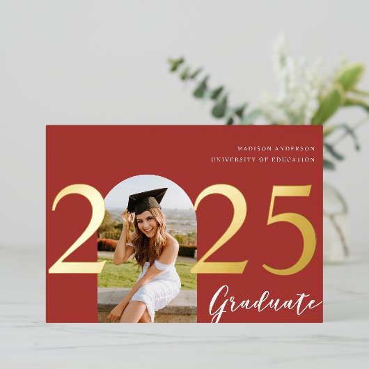 Moderne Boog | Folie Foto Afstudeer Uitnodiging (Staand Voorkant)