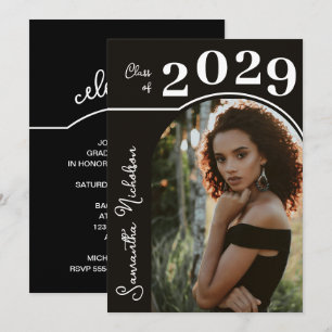 Moderne boog foto afstudeerfeest zwart kaart